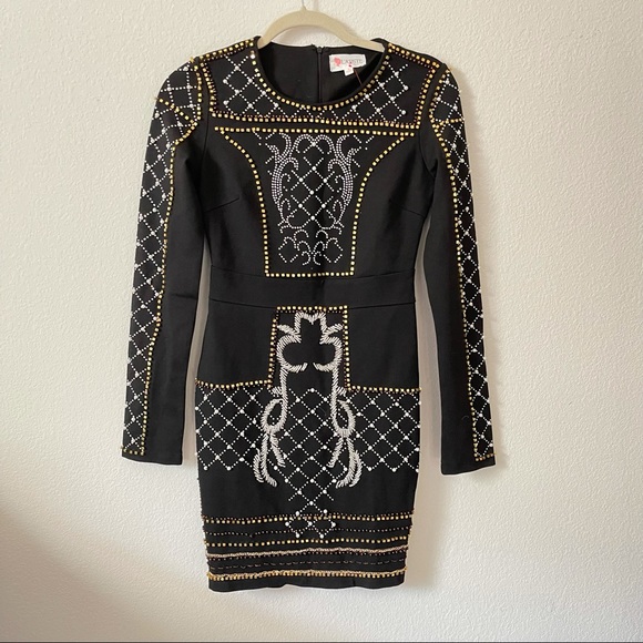 Black Bodycon Dress with Rhinestones - Picture 3 of 13